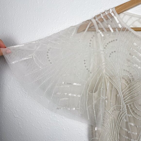 Adrianna Papell Ivory Pearl Beaded Flutter Sleeve Top Sz. 4 - Picture 8 of 13